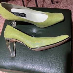 Green Paul Melian pump with clear heel